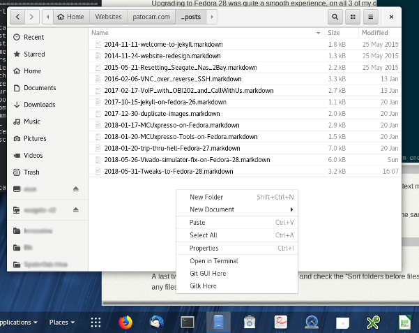 Screenshot showing the nautilus context menu